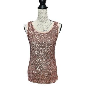Anna-Kaci Peachy Pink Sequin Tank Top Size Medium